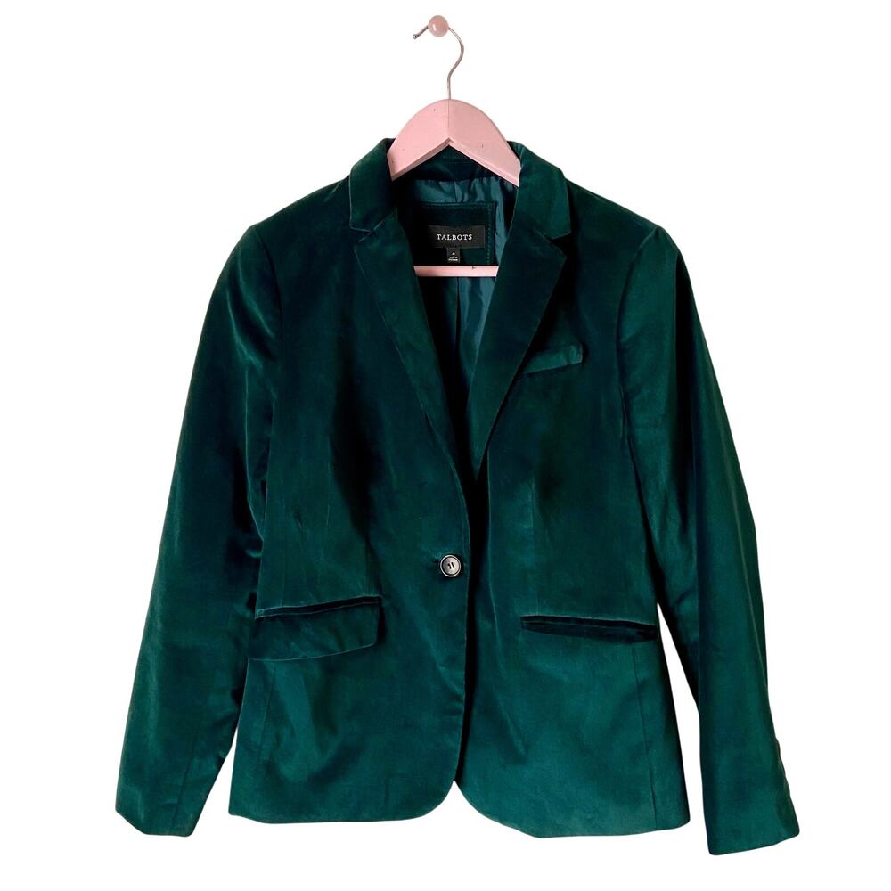 Talbots Cotton Velvet Emerald Green Blazer